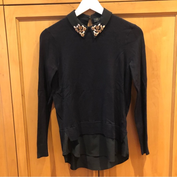 Ted baker London black sweater over black blouse. Gold embellished collar - Picture 1 of 4